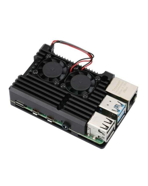 Black Shell Raspberry Pi 4B Aluminum Case with Dual Cooling Fan - Image 2