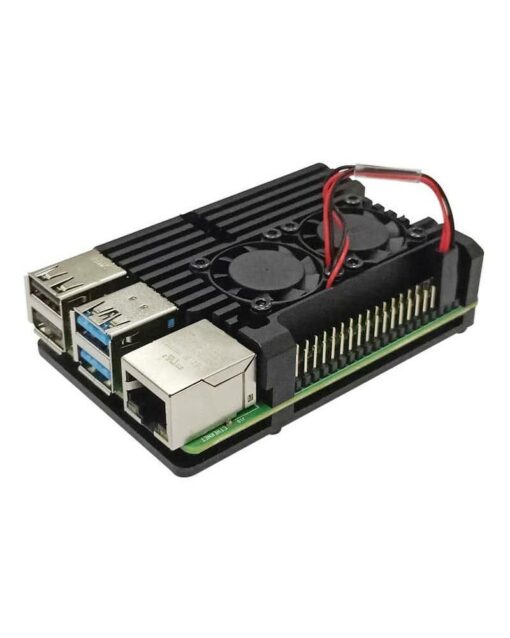 Black Shell Raspberry Pi 4B Aluminum Case with Dual Cooling Fan