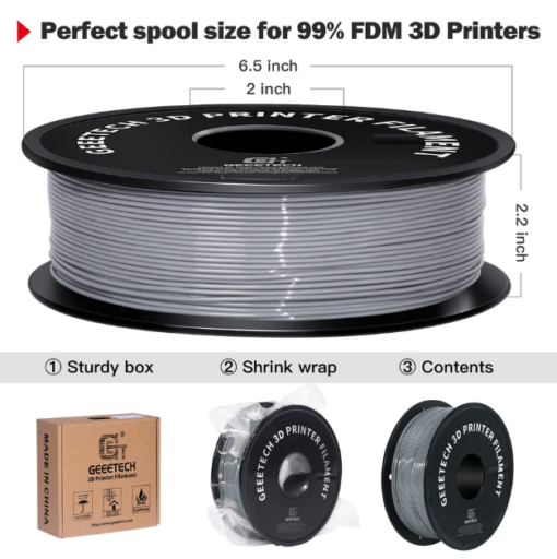 Geeetech PLA 3D Printing Filament - Grey, 1.75mm, 1kg Spool - Image 3