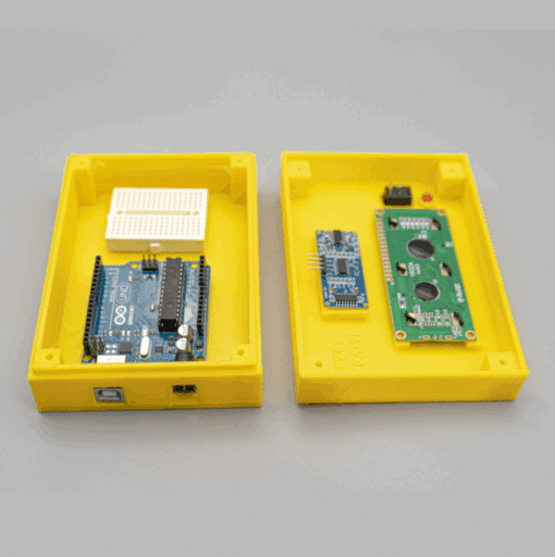 Enclosure for Arduino Uno, 16x2 LCD, and Ultrasonic Sensor Yellow Colour - Image 2