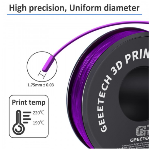 Geeetech PLA 3D Printing Filament - Purple, 1.75mm, 1kg Spool - Image 2