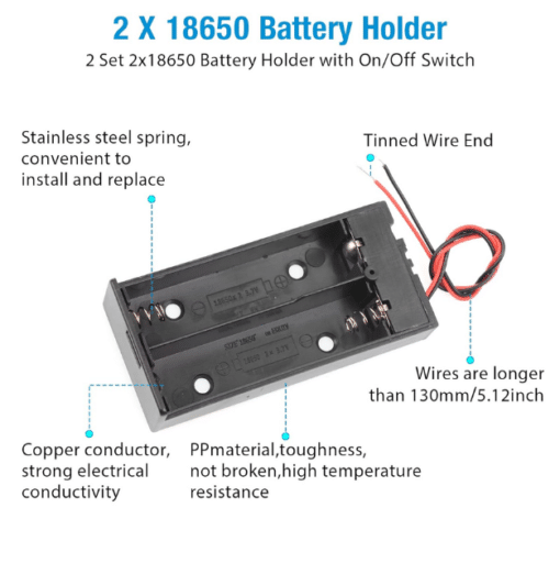 2 x 18650 Battery Holder with Cover & ON/OFF Switch - Image 2